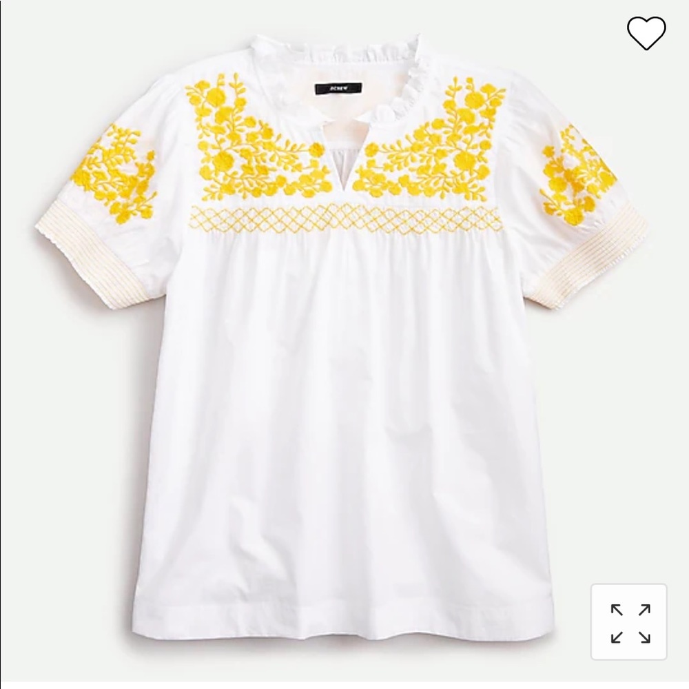 J Crew poplin top with Mexican-inspired yellow embroidery